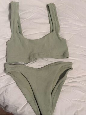 Hunza G Olive Green Ribbed Bikini Set